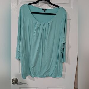 Talbots Plus Aqua Blue 3/4 Sleeve Pintuck Scoop Neckline Blouse in Size 2X